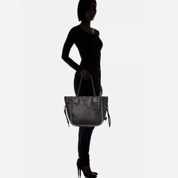 NWT Coach Whiplash Black Leather Tatum Satchel Bag w/ Gold Accents Retail $550 - Picture 5 of 12